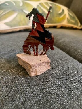 Rustic Western Rider Silhouette Sculpture - Red, Black, Brown